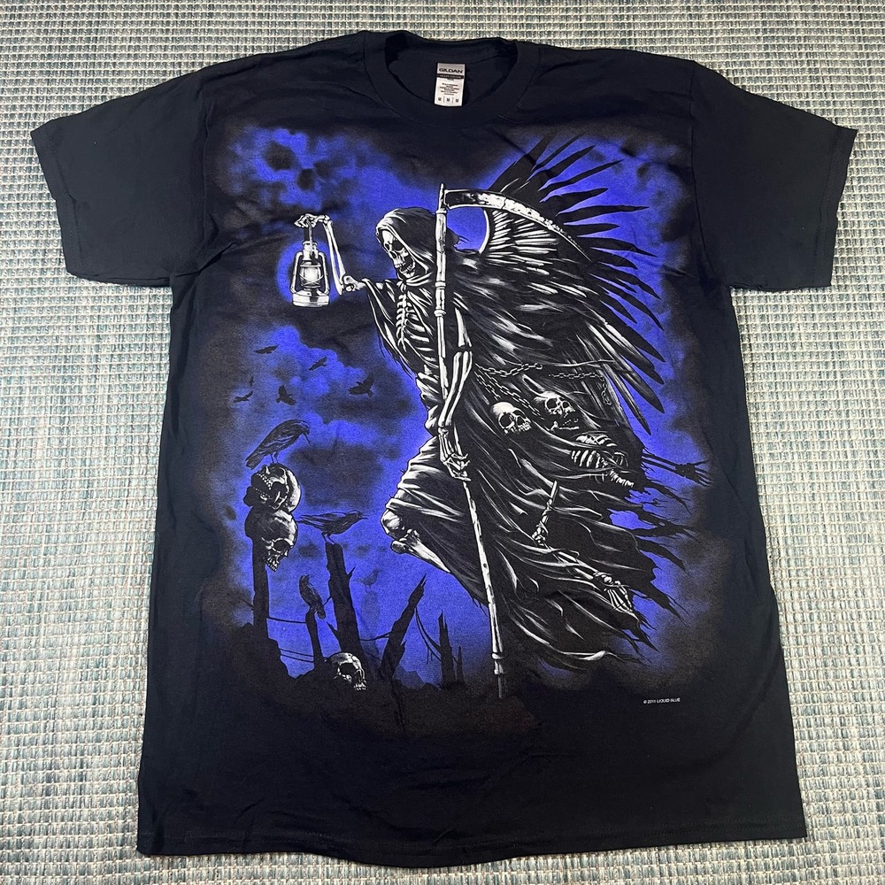 Liquid Blue Black Skull Reaper Men’s Sz M New